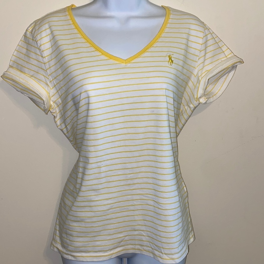 Ralph Lauren sport yellow & white striped tee size L